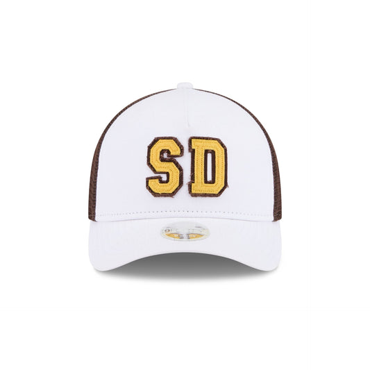 San Diego Padres Optic White Felt Logo Women's 9FORTY M-Crown A-Frame Trucker Hat