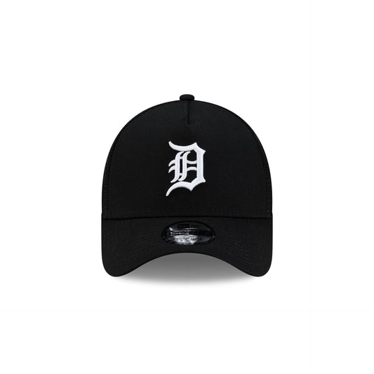 Detroit Tigers Side Script Black 9FORTY A-Frame Trucker Hat