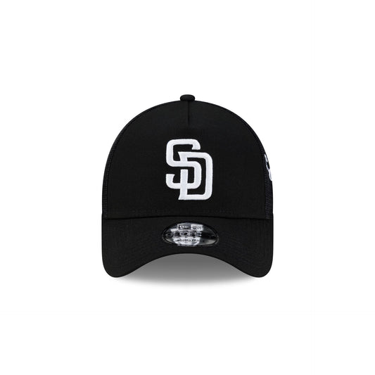 San Diego Padres Side Script Black 9FORTY A-Frame Trucker Hat