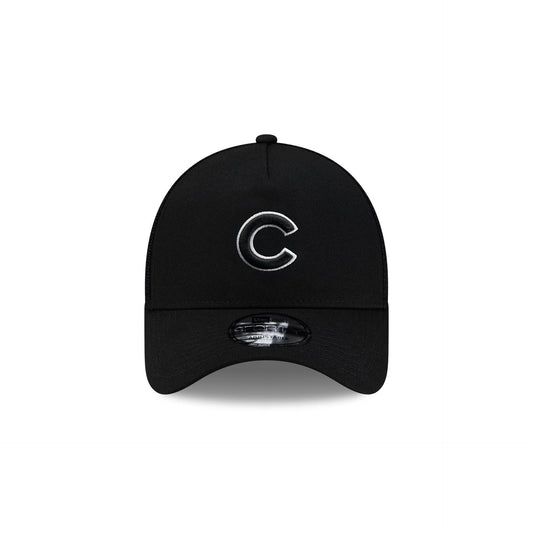 Chicago Cubs Side Script Black 9FORTY A-Frame Trucker Hat