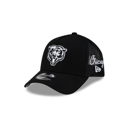 Chicago Bears Side Script Black 9FORTY A-Frame Trucker Hat
