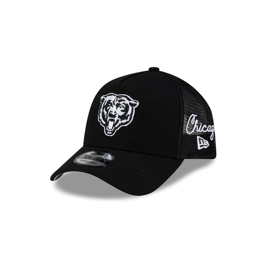 Chicago Bears Side Script Black 9FORTY A-Frame Trucker Hat