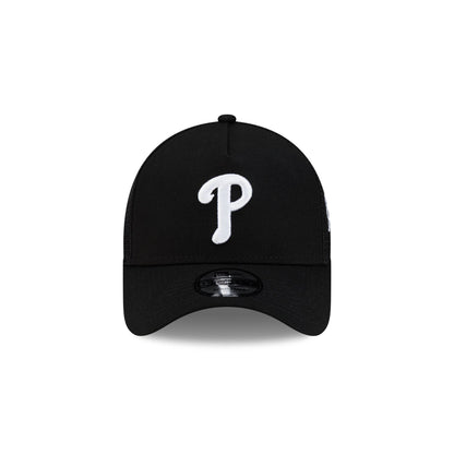 Philadelphia Phillies Side Script Black 9FORTY A-Frame Trucker Hat
