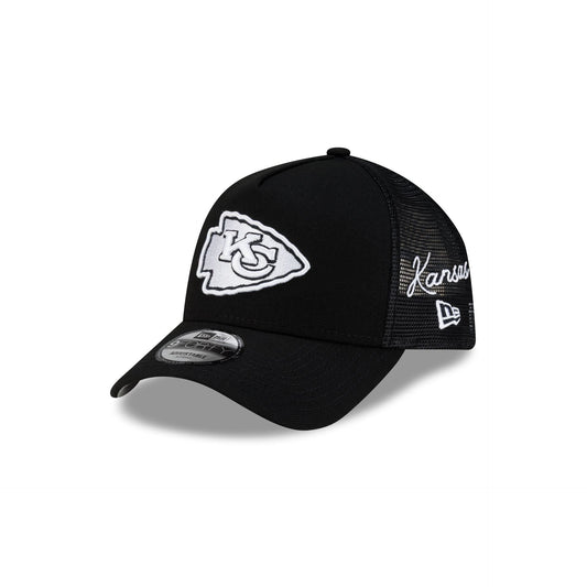Kansas City Chiefs Side Script Black 9FORTY A-Frame Trucker Hat