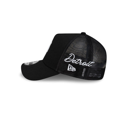 Detroit Tigers Side Script Black 9FORTY A-Frame Trucker Hat