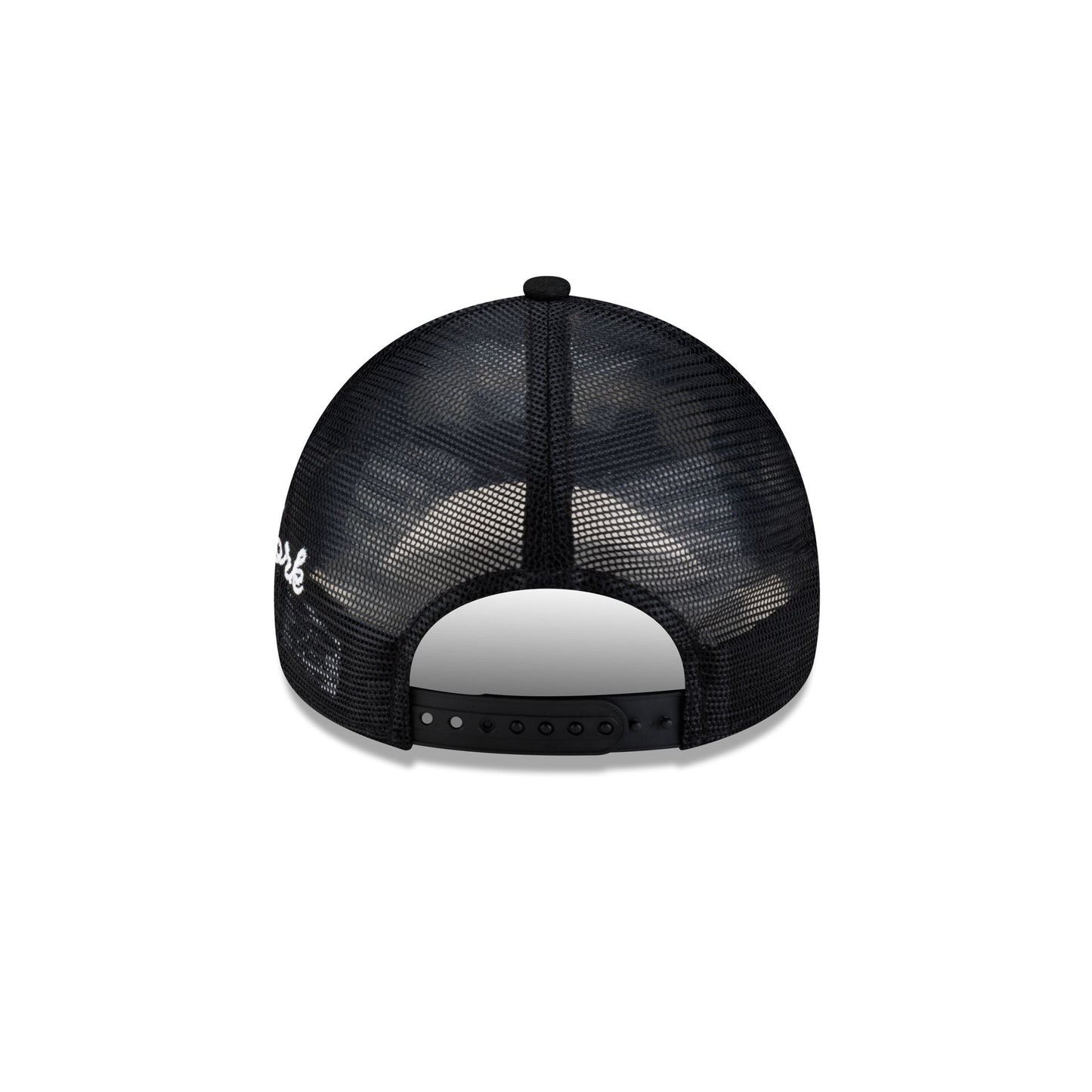 New York Mets Side Script Black 9FORTY A-Frame Trucker Hat