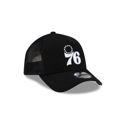 Philadelphia 76ers Side Script Black 9FORTY A-Frame Trucker Hat
