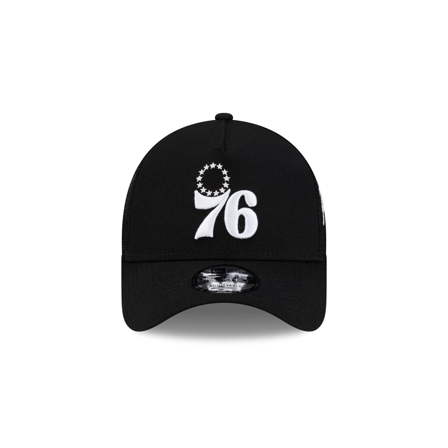 Philadelphia 76ers Side Script Black 9FORTY A-Frame Trucker Hat