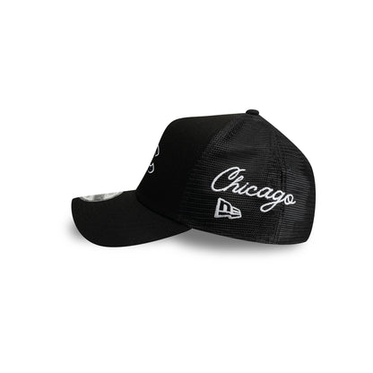 Chicago Cubs Side Script Black 9FORTY A-Frame Trucker Hat