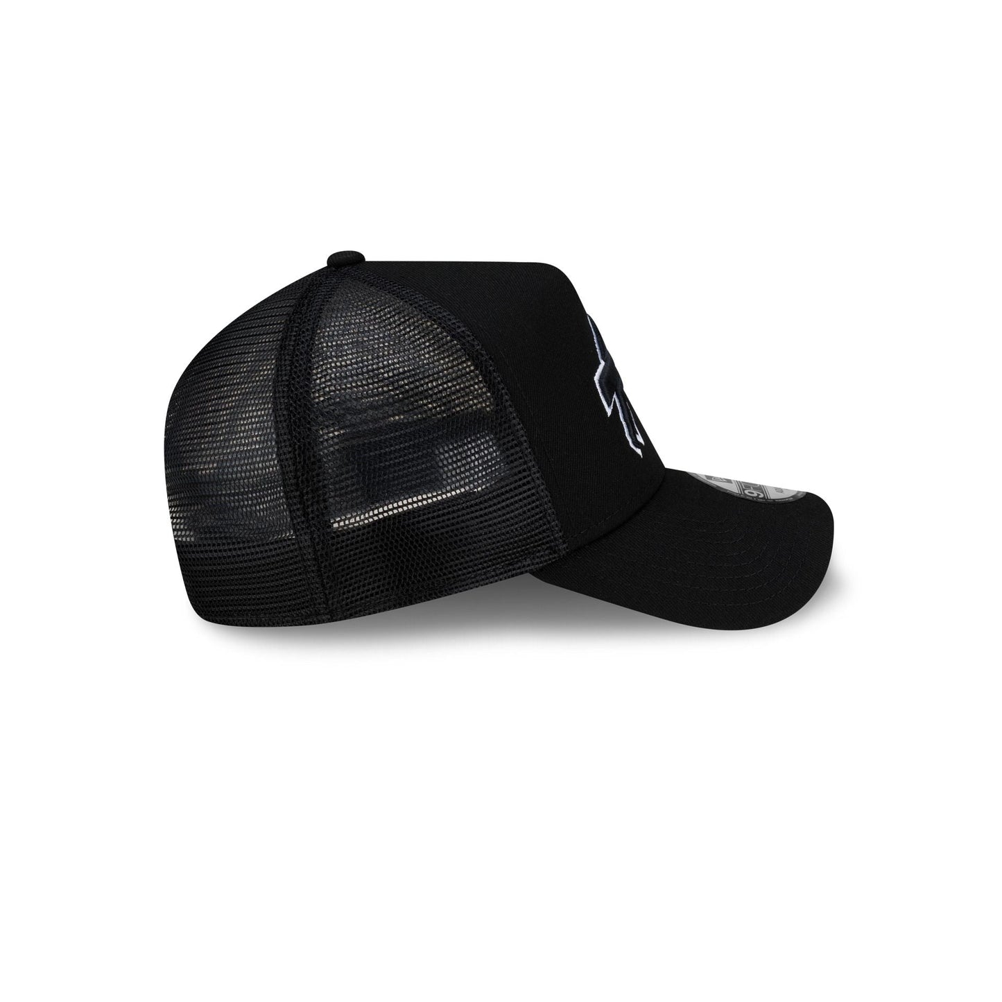 Buffalo Bills Side Script Black 9FORTY A-Frame Trucker Hat