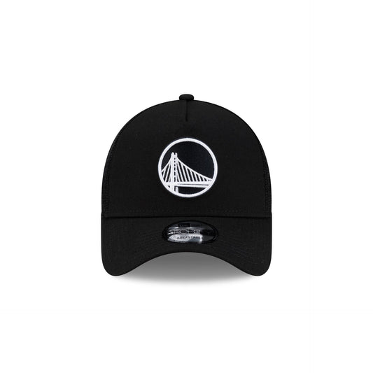 Golden State Warriors Side Script Black 9FORTY A-Frame Trucker Hat