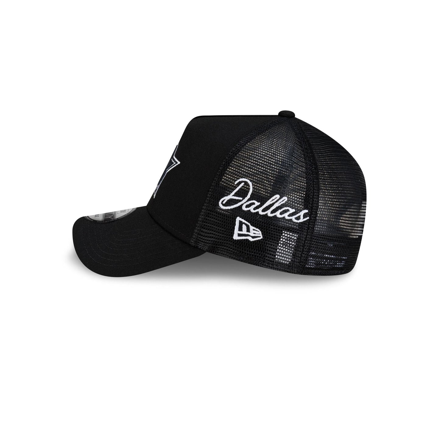 Dallas Cowboys Side Script Black 9FORTY A-Frame Trucker Hat